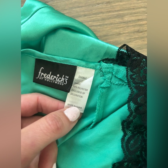 Y2K Vintage Teal Black Fredrick’s of Hollywood slip dress women’s size small - Picture 3 of 4